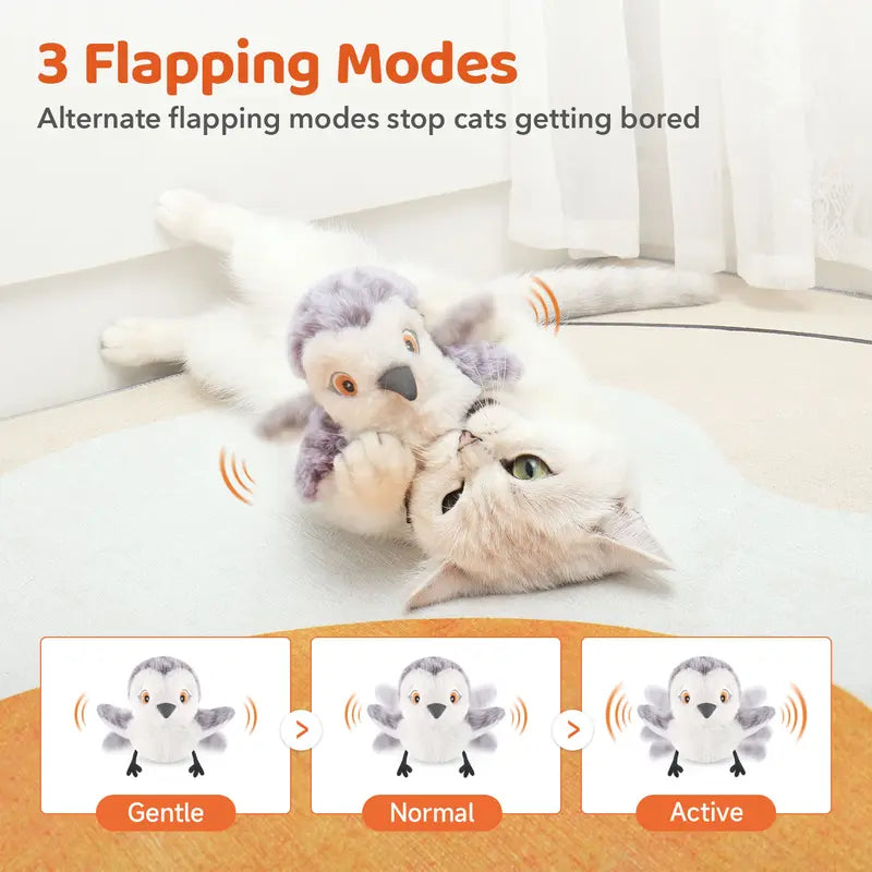 🦅 Pawzioo™Flapping Bird Cat Toy – Realistic Chirping Sound, USB Rechargeable