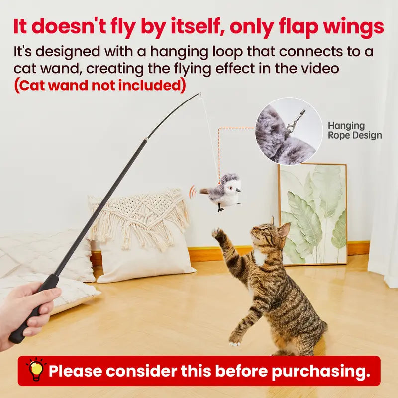🦅 Pawzioo™Flapping Bird Cat Toy – Realistic Chirping Sound, USB Rechargeable