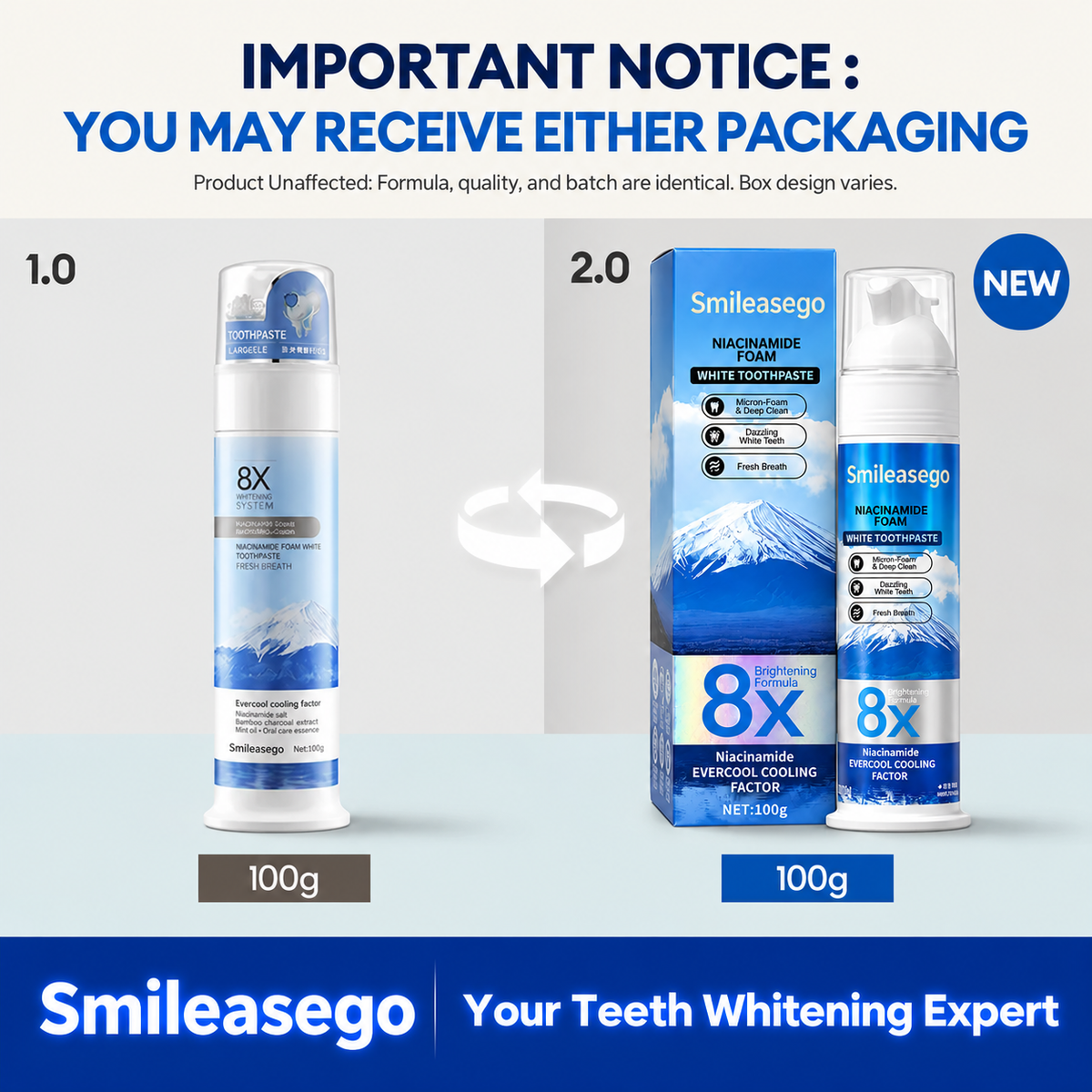 Niacinamide Foaming Whitening Toothpaste 8X - Fresh Breath Stain Removal Gentle Teeth Cleaning 100ml-D