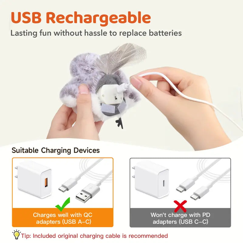 🦅 Pawzioo™Flapping Bird Cat Toy – Realistic Chirping Sound, USB Rechargeable