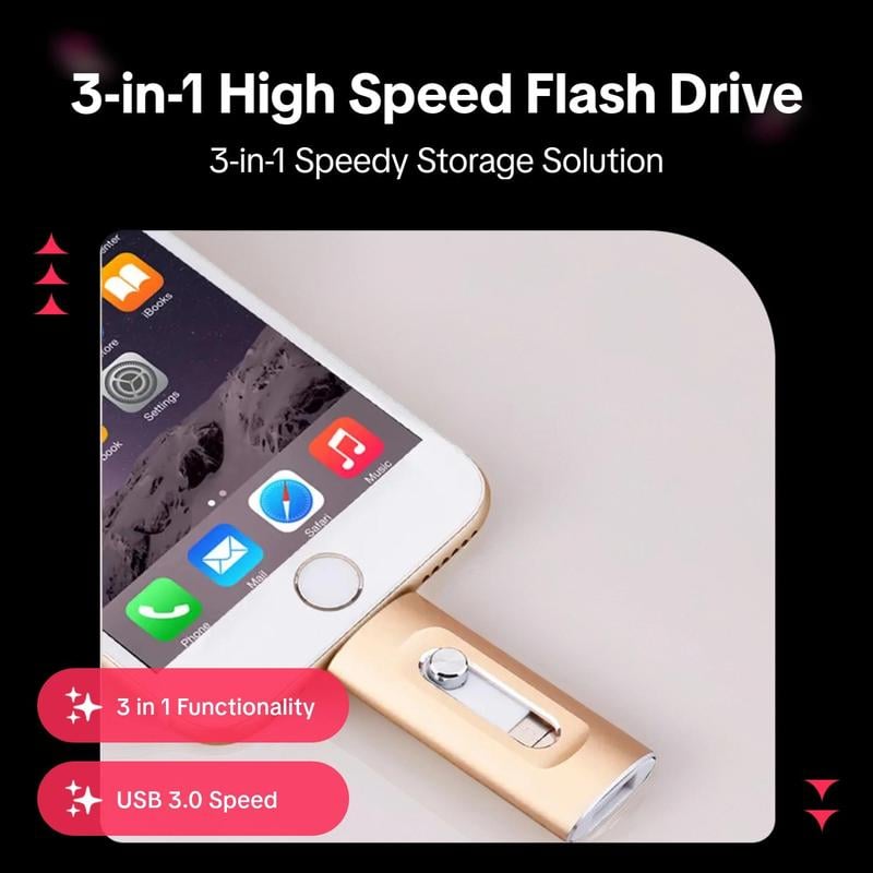 Final 3 Hours: 60%OFF⚡3 in 1 Flash Drive⚡ Portable High Speed USB 3.0 Memory Storage