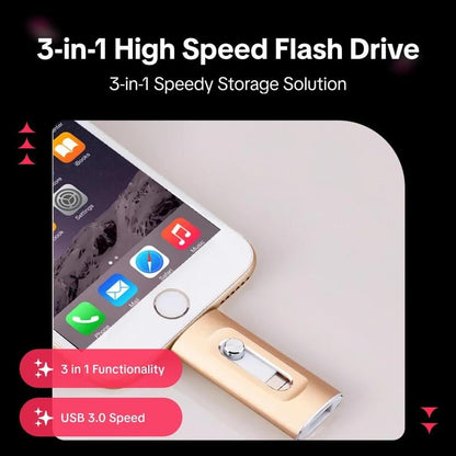 Final 3 Hours: 60%OFF⚡3 in 1 Flash Drive⚡ Portable High Speed USB 3.0 Memory Storage