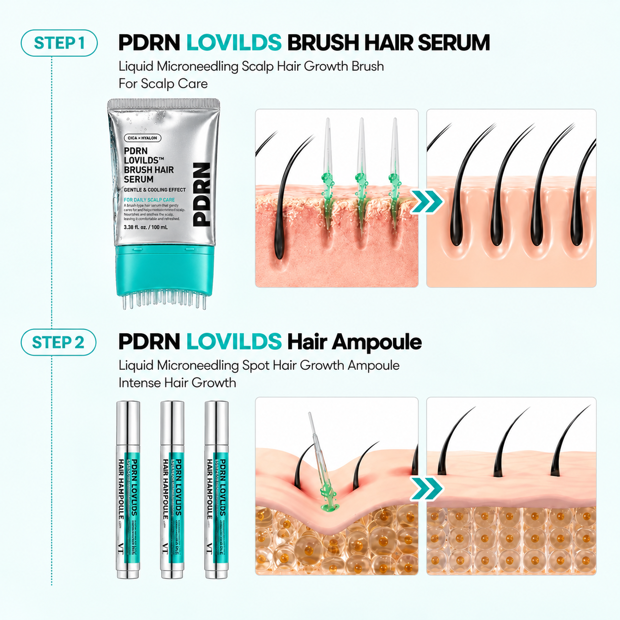 LOVILDS™ PDRN Brush Hair Serum – Fuller-Looking Hair, Stronger Roots & Scalp Renewal