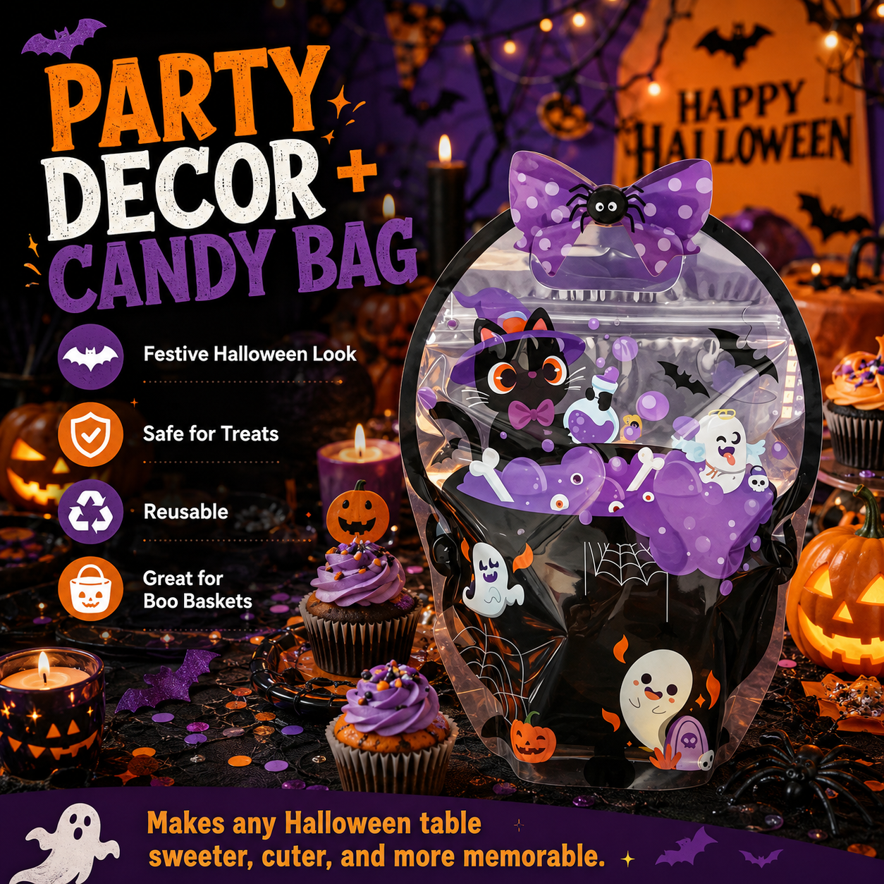 🎃 Halloween Self-Sealing Treat Bags – Pumpkin & Green Pot Candy Gift Pouches 🍬