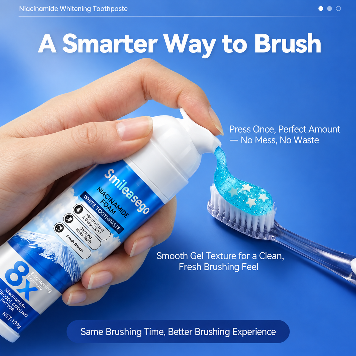 Niacinamide Foaming Whitening Toothpaste 8X - Fresh Breath Stain Removal Gentle Teeth Cleaning 100ml-D