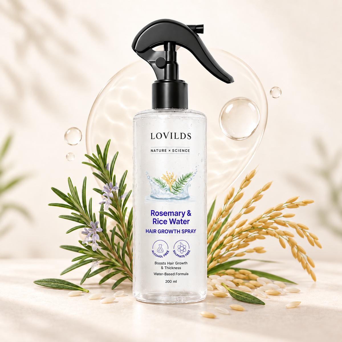 Rosemary Water and Rice Water |100% Natural Extract | Soft & Smooth Hair Non-Greasy & Fast Absorbing | 200 ml